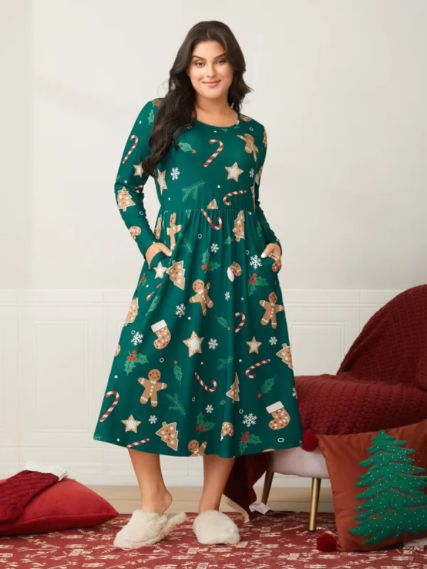 Gingerbread CandyCane Lounge Midi Dress sold by Bloomchic