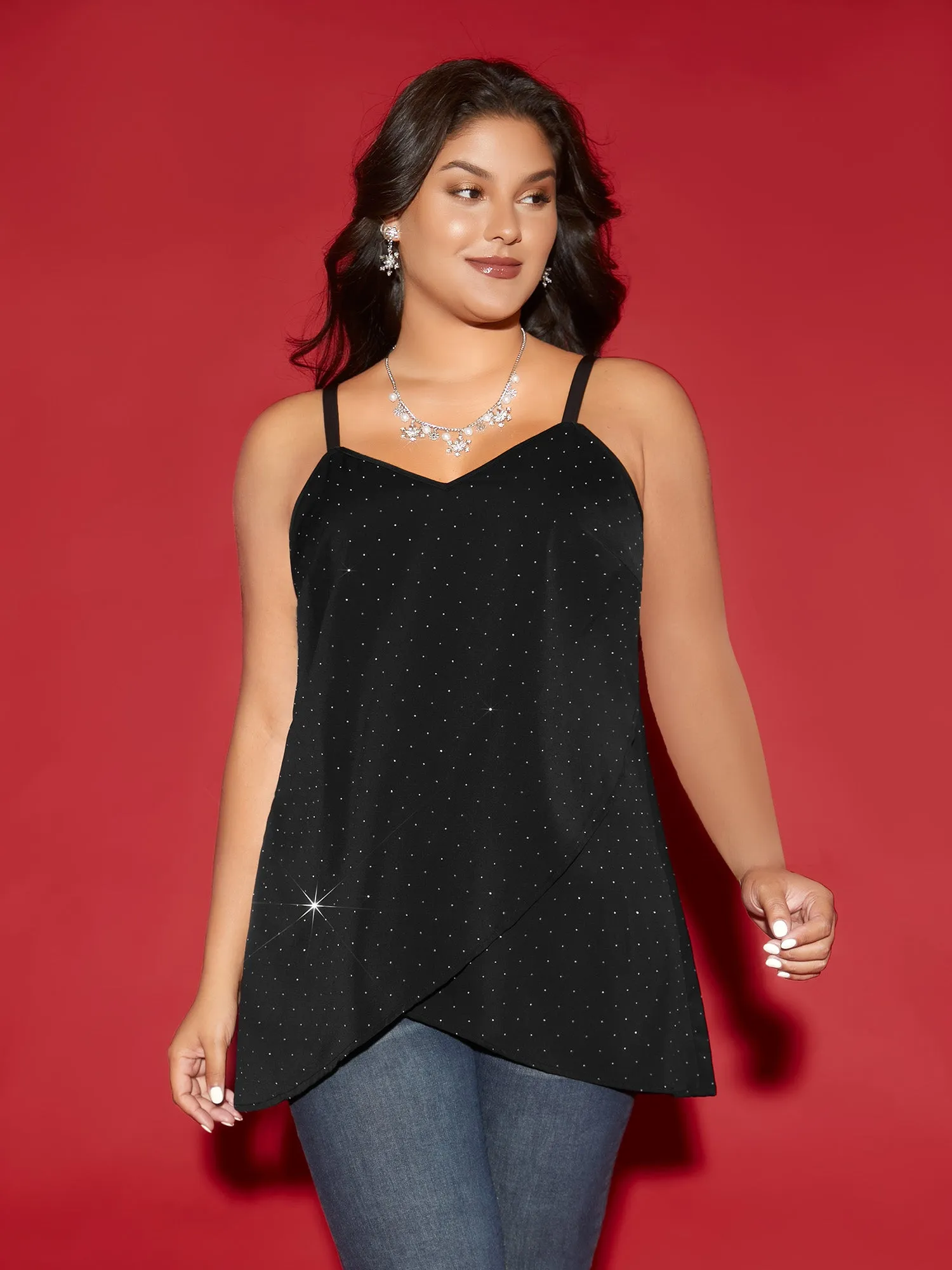 Gold Foil Asymmetrical Long Tank Top sold by Bloomchic product image thumbnail 4