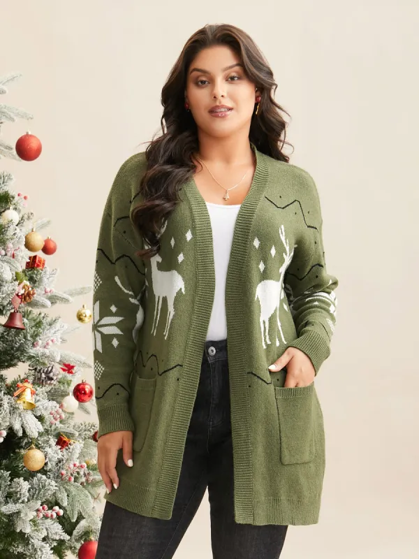 Supersoft Essentials Reindeer Pattern V-neck Long Cardigan sold by Bloomchic