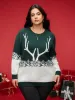 Supersoft Essentials Frosty Deer Pattern Contrast Color Pullover sold by Bloomchic
