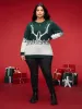 Supersoft Essentials Frosty Deer Pattern Contrast Color Pullover sold by Bloomchic