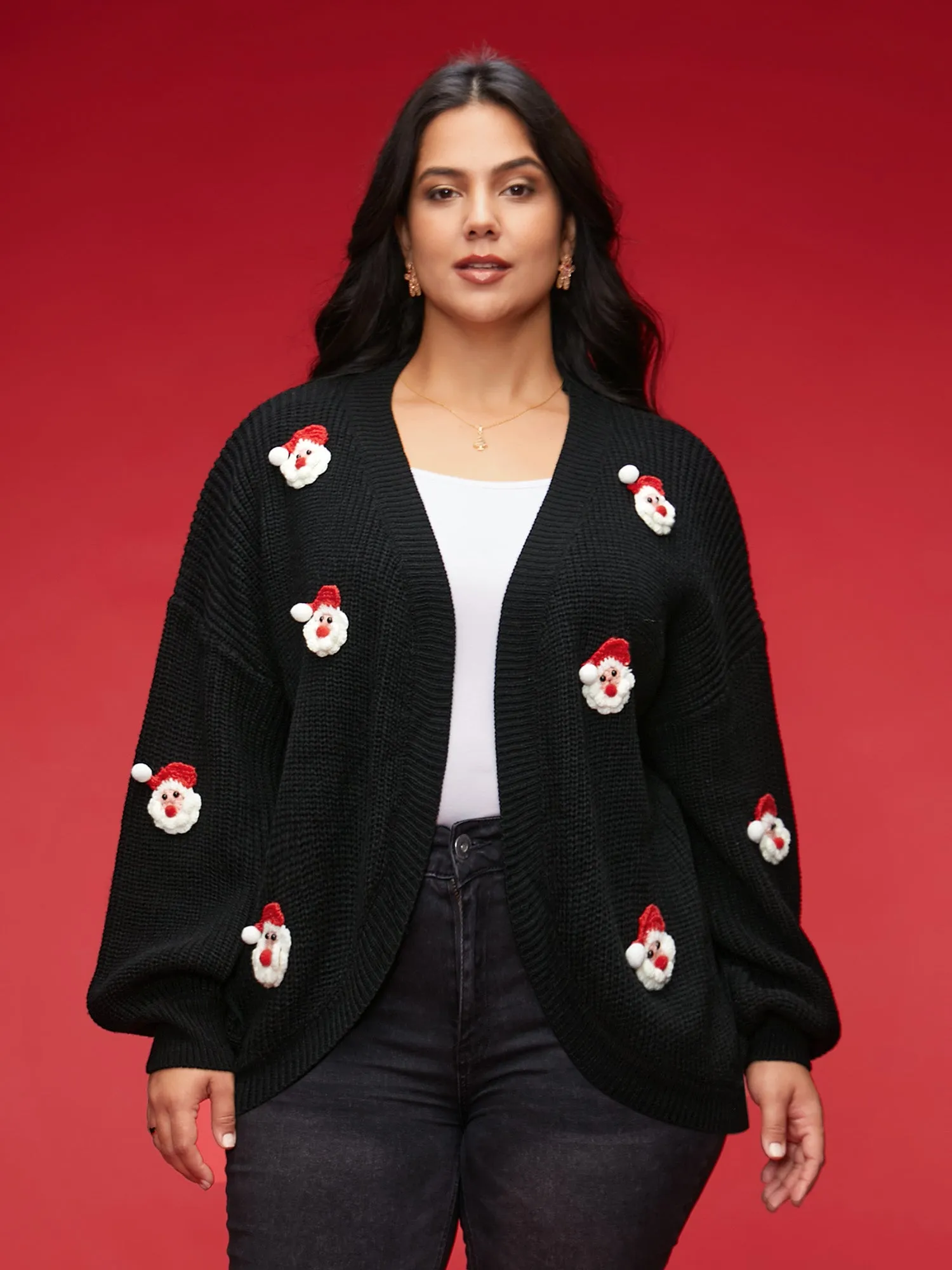 Hand Crocheted Santa Arc Hem Open Cardigan sold by Bloomchic