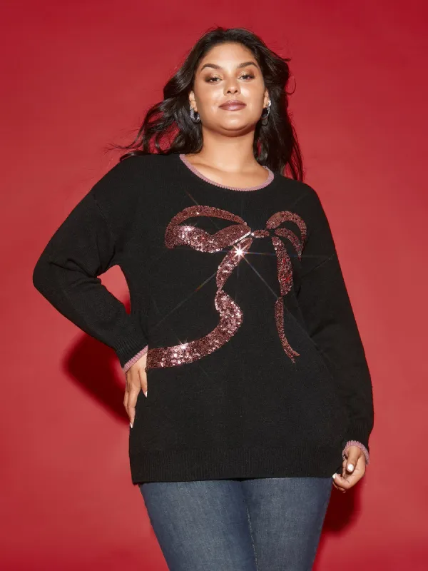 Supersoft Essentials Sequin Embroidery Bow Detail Pullover sold by Bloomchic