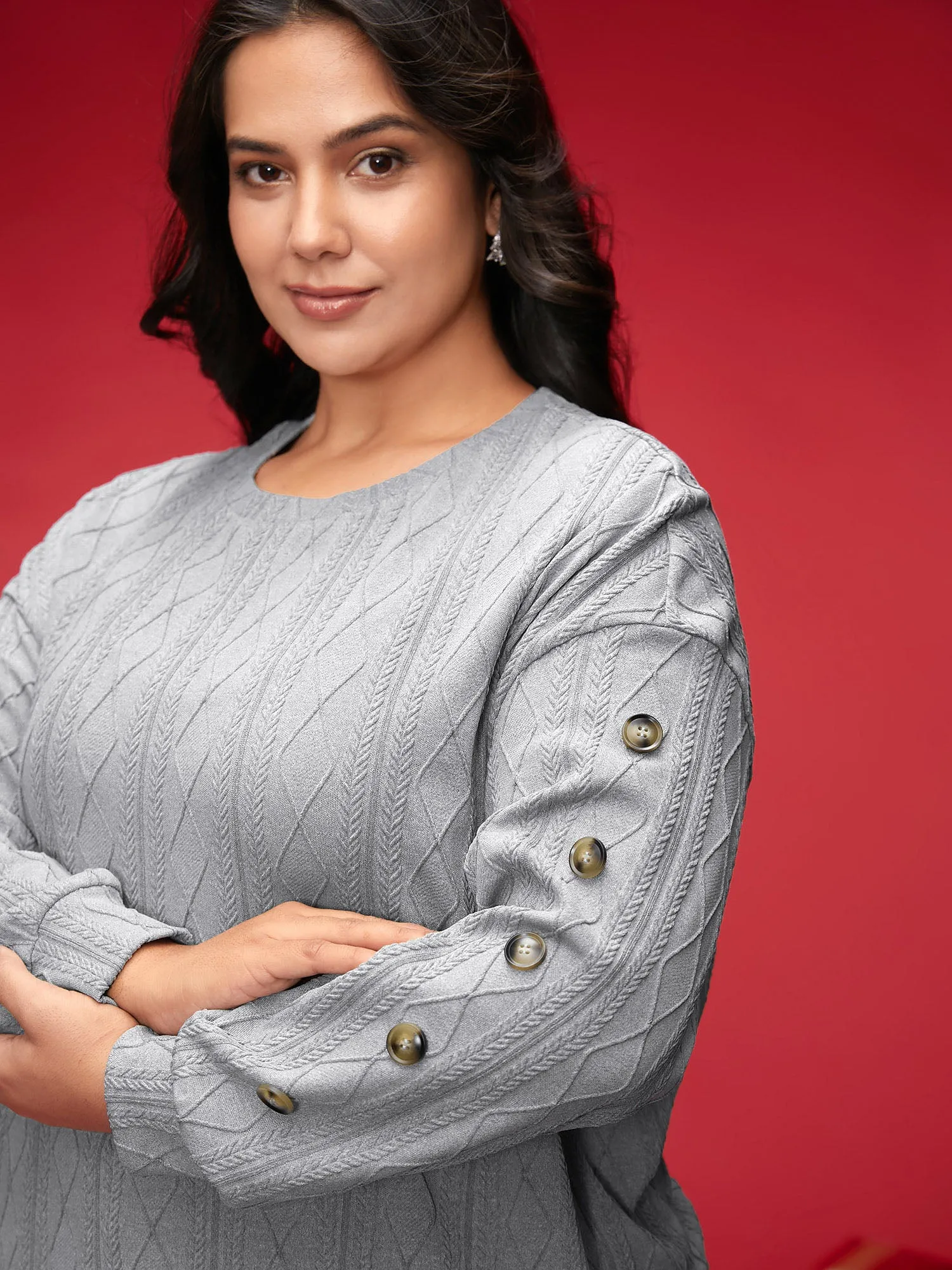 Textured Fabric Crew Neck Straight-Fit Sweatshirt sold by Bloomchic product image thumbnail 4