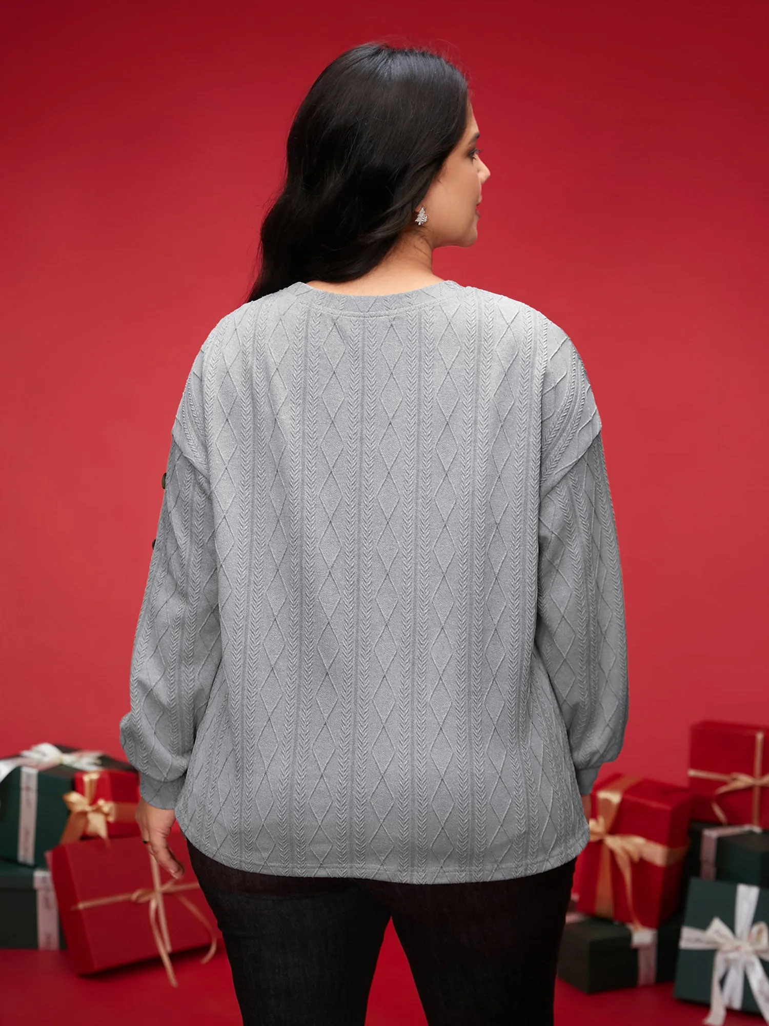 Textured Fabric Crew Neck Straight-Fit Sweatshirt sold by Bloomchic product image thumbnail 2