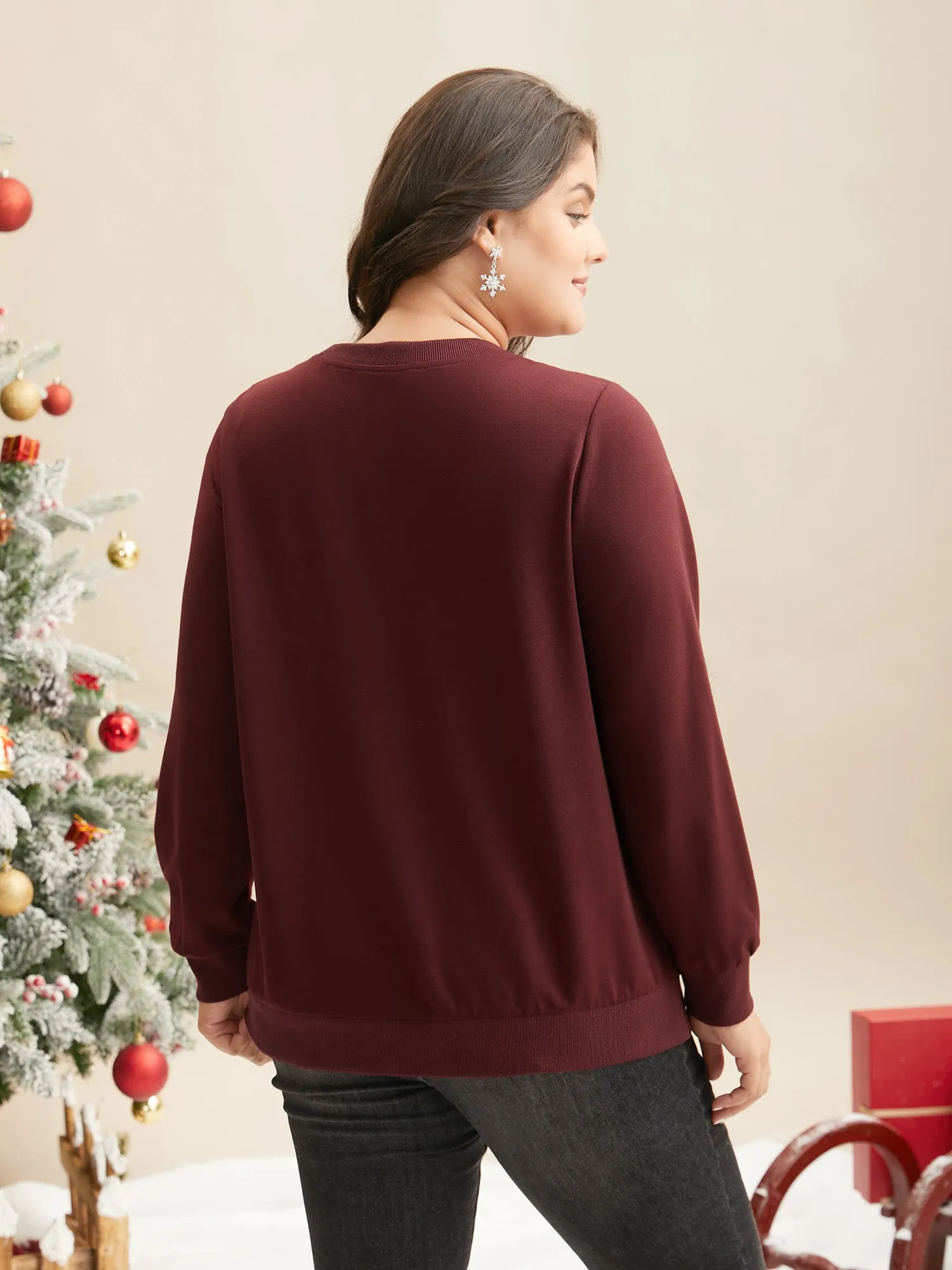 Rhinestone Embellished Bow Straight-Fit Sweatshirt sold by Bloomchic product image thumbnail 2