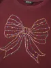Rhinestone Embellished Bow Straight-Fit Sweatshirt sold by Bloomchic