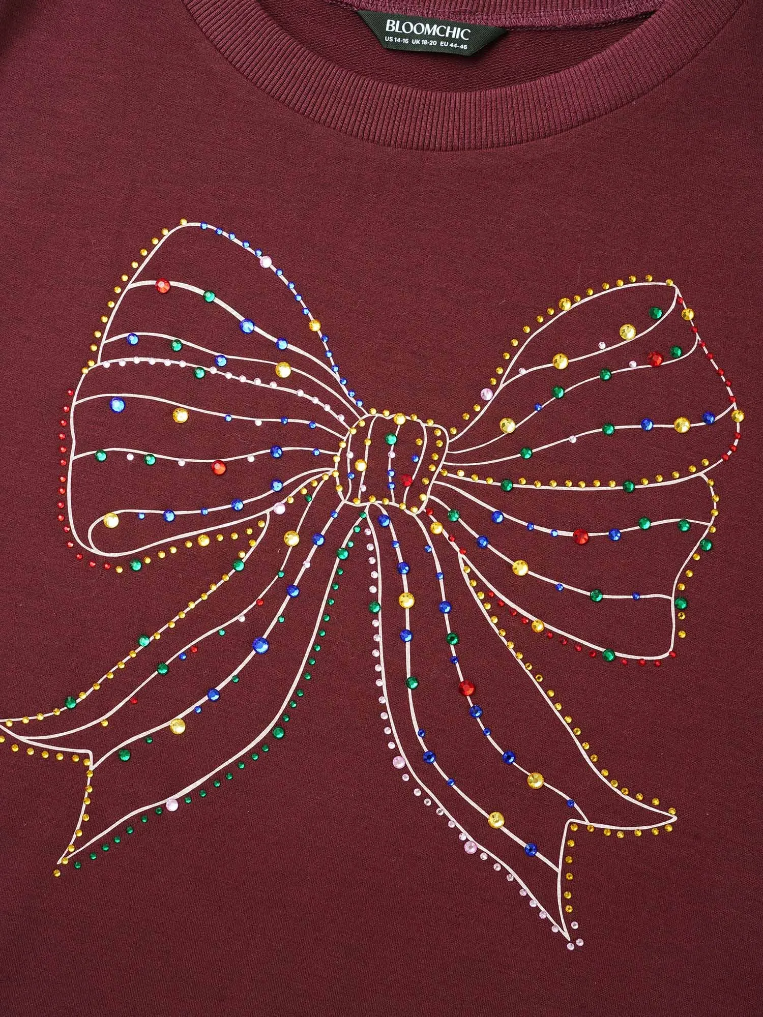 Rhinestone Embellished Bow Straight-Fit Sweatshirt sold by Bloomchic product image thumbnail 5