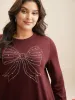 Rhinestone Embellished Bow Straight-Fit Sweatshirt sold by Bloomchic
