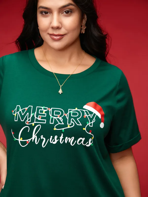 Festive Print Half-Sleeves Tee sold by Bloomchic