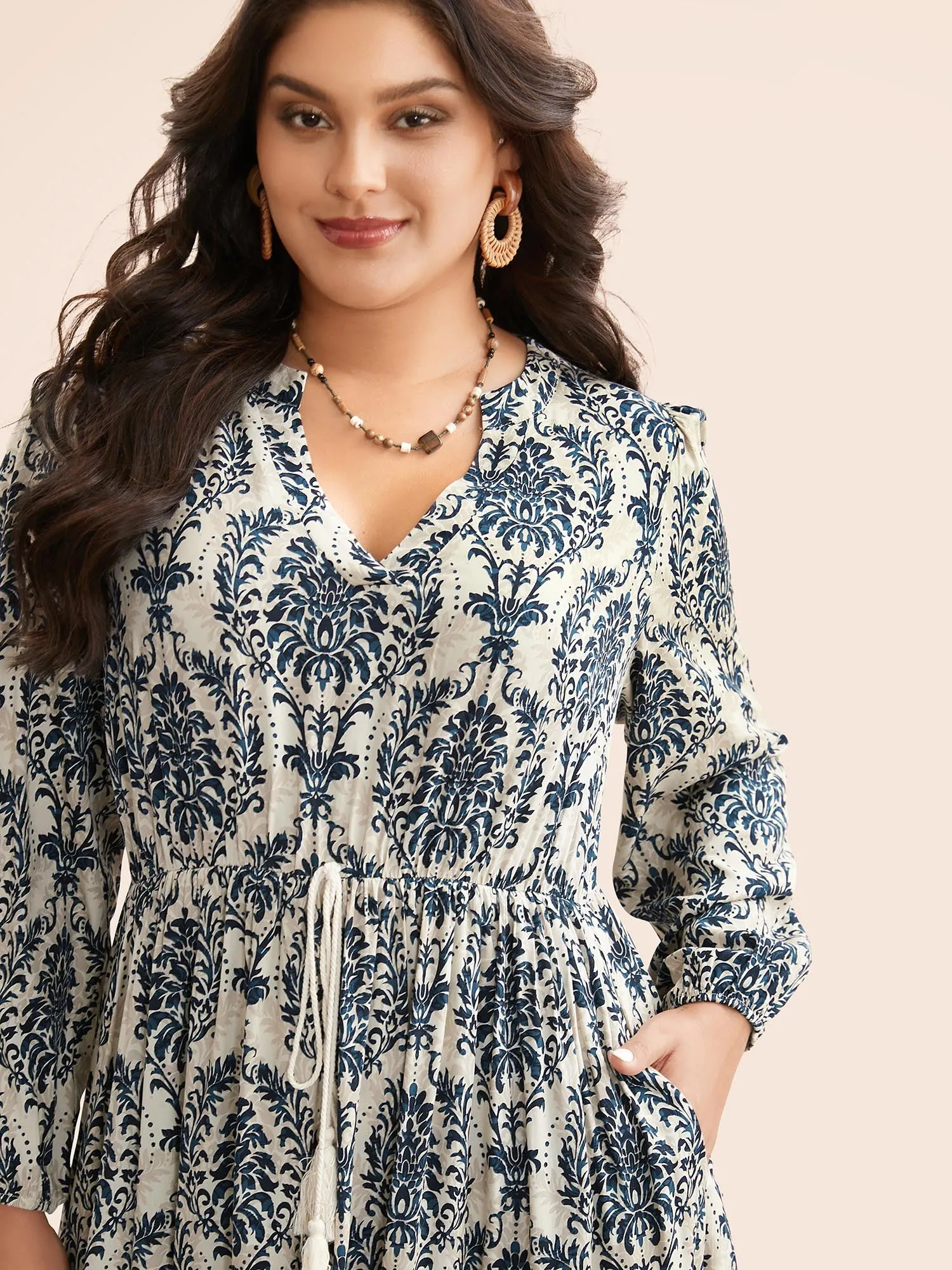 Boho Print Notched Tie Knot Maxi Dress sold by Bloomchic product image thumbnail 2