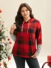 Plaid Hooded Drawstring Straight Fit Tee sold by Bloomchic