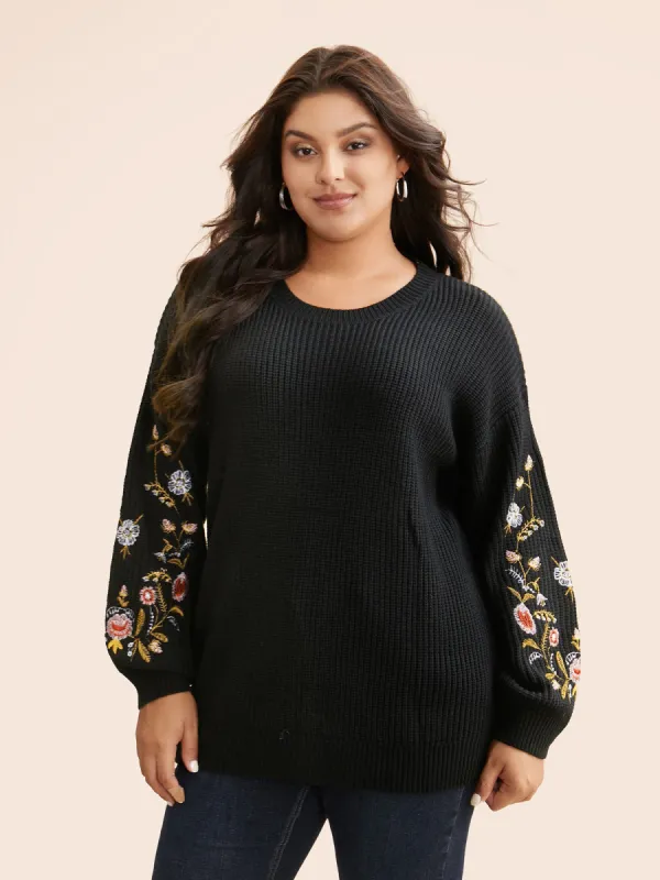 Floral Embroidered Drop Shoulder Sleeve Pullover sold by Bloomchic