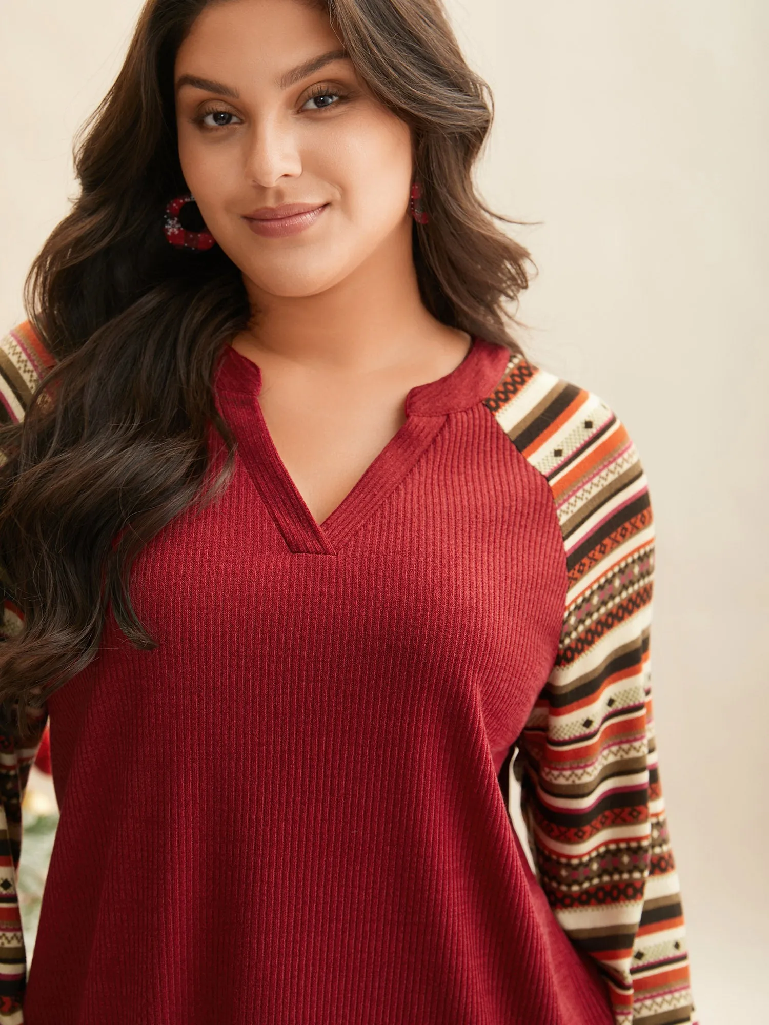 Festive Striped Raglan Sleeves Sweatshirt sold by Bloomchic product image thumbnail 5