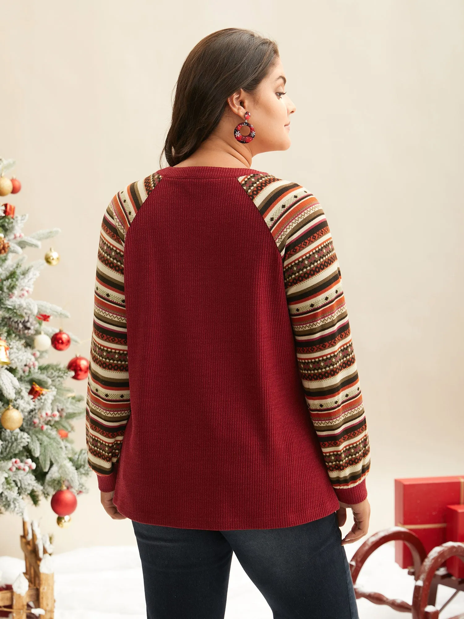 Festive Striped Raglan Sleeves Sweatshirt sold by Bloomchic product image thumbnail 2