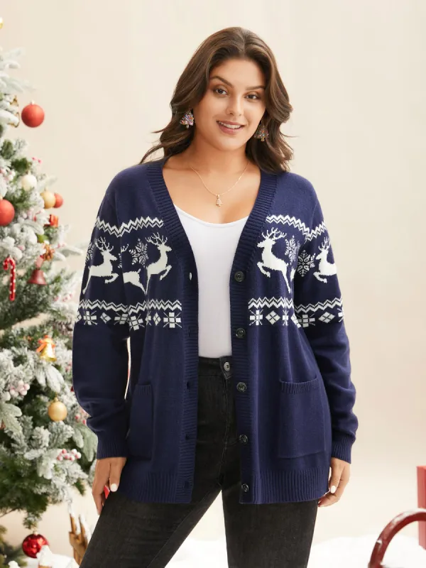 Supersoft Essentials Holiday Patterns Button Front Cardigan sold by Bloomchic