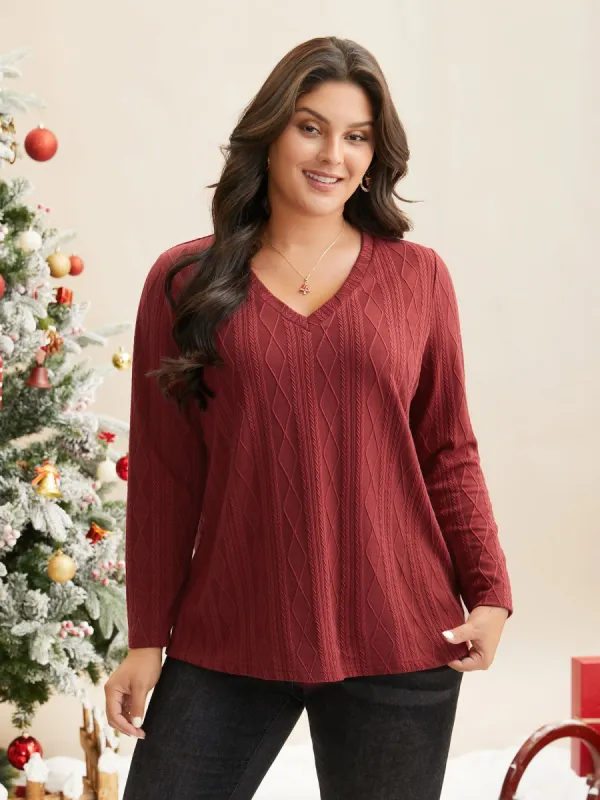 V-neck Cable Knit Slim-Fit Tee sold by Bloomchic