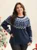 Fair Isle Yoke Pattern Crew-Neck Pullover sold by Bloomchic