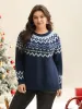 Fair Isle Yoke Pattern Crew-Neck Pullover sold by Bloomchic