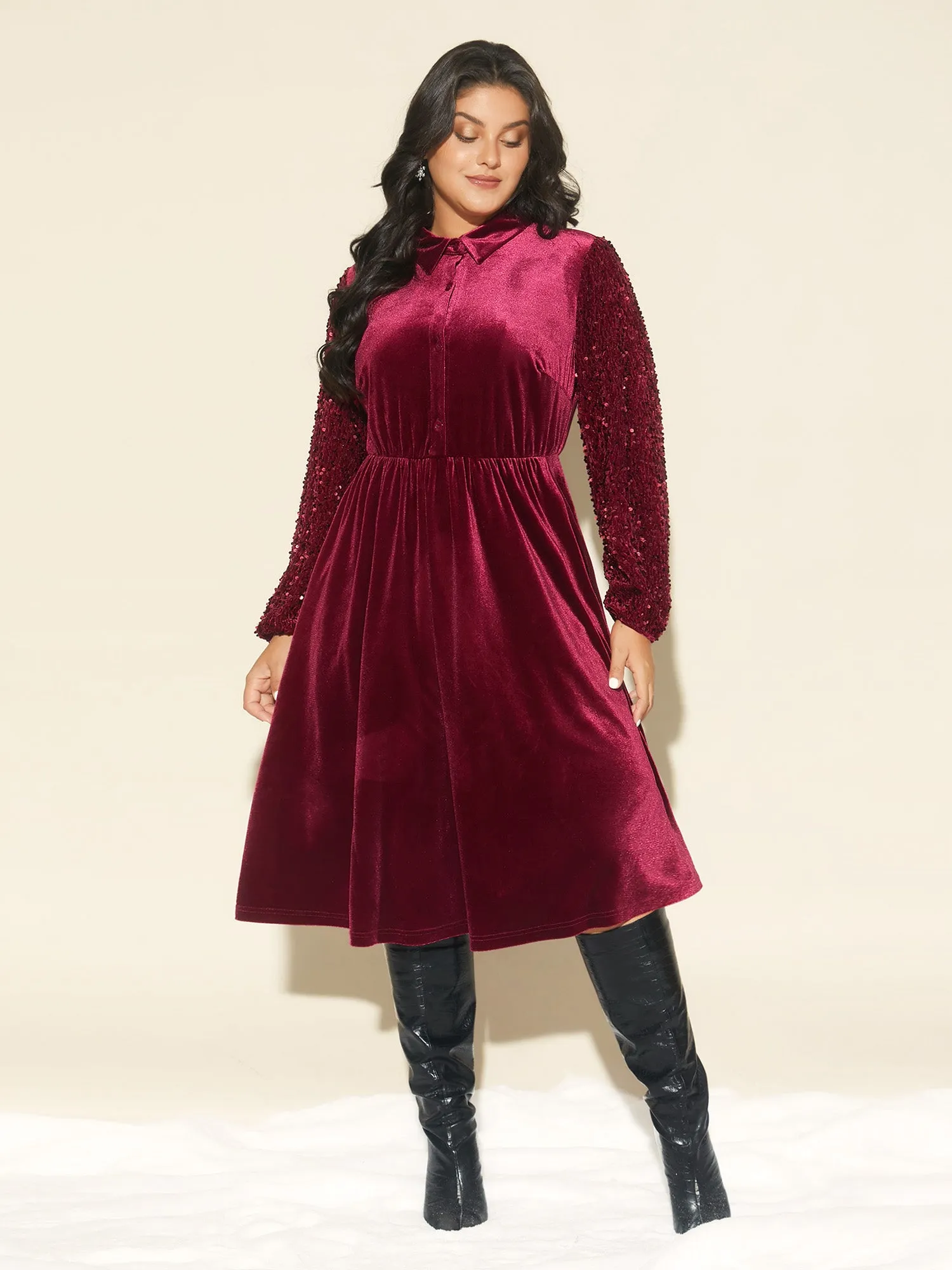 Shimmery Embellishments Shirt Collar Midi Dress sold by Bloomchic