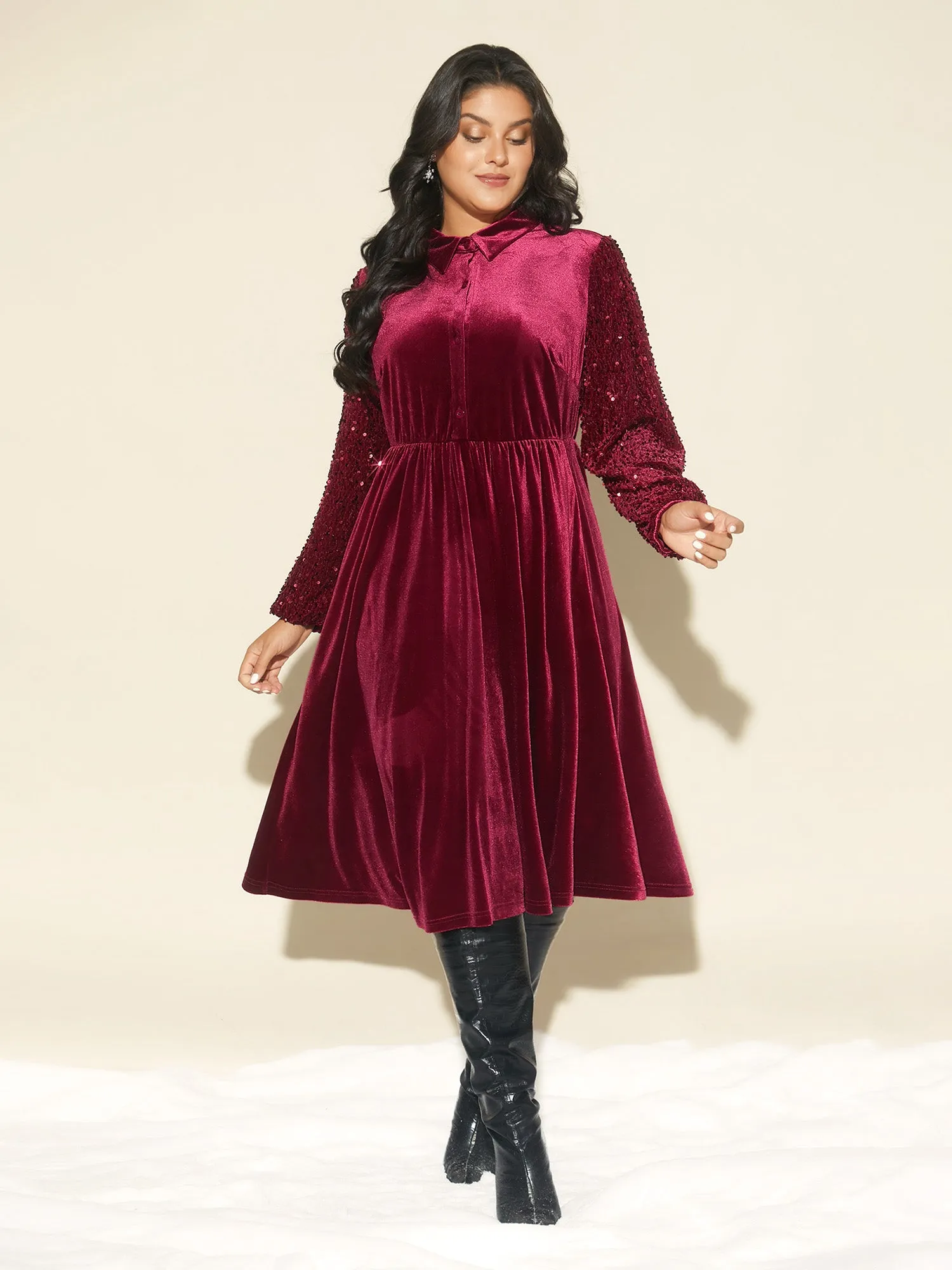 Shimmery Embellishments Shirt Collar Midi Dress sold by Bloomchic product image thumbnail 3