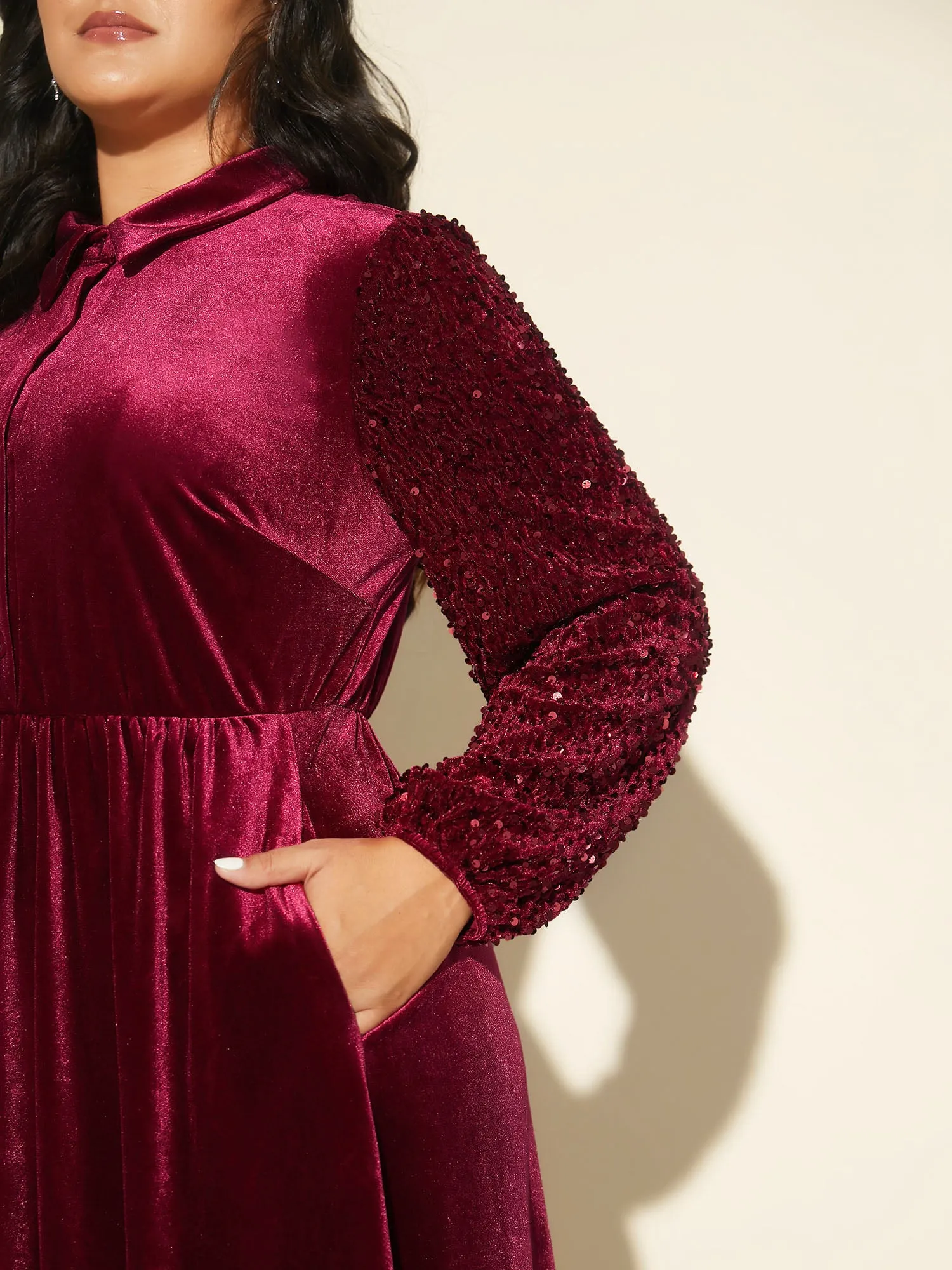 Shimmery Embellishments Shirt Collar Midi Dress sold by Bloomchic product image thumbnail 2