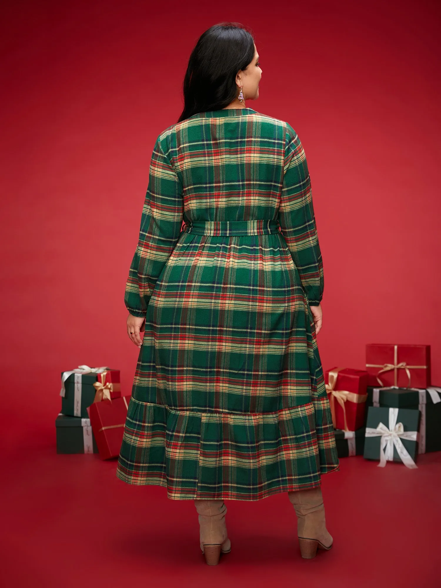 Festive Notched Collar Plaid Dress sold by Bloomchic product image thumbnail 5