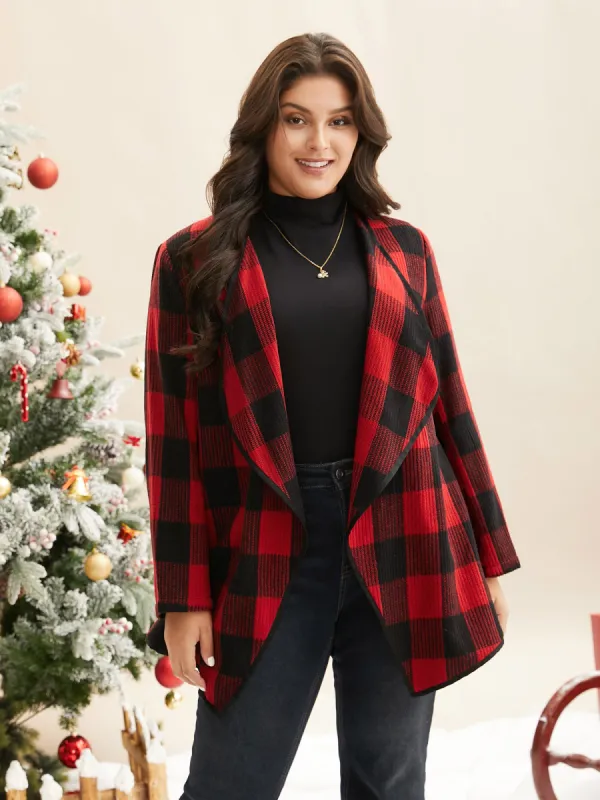 Festive Plaid Curved Hem Cardigan sold by Bloomchic