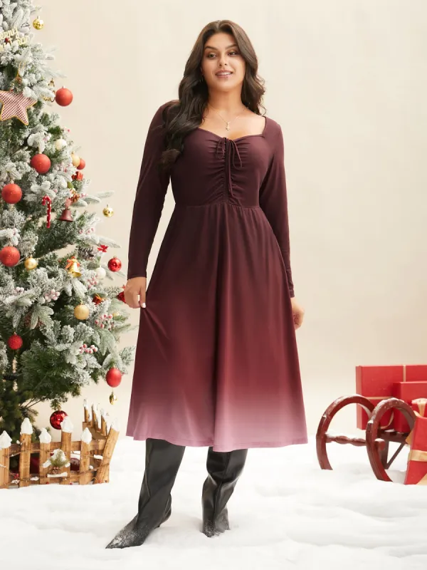 Heart Neckline Drawstring Gradient Midi Dress sold by Bloomchic