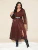 Stretchy Gold Foil Surplice Neckline Midi Dress sold by Bloomchic