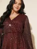 Stretchy Gold Foil Surplice Neckline Midi Dress sold by Bloomchic