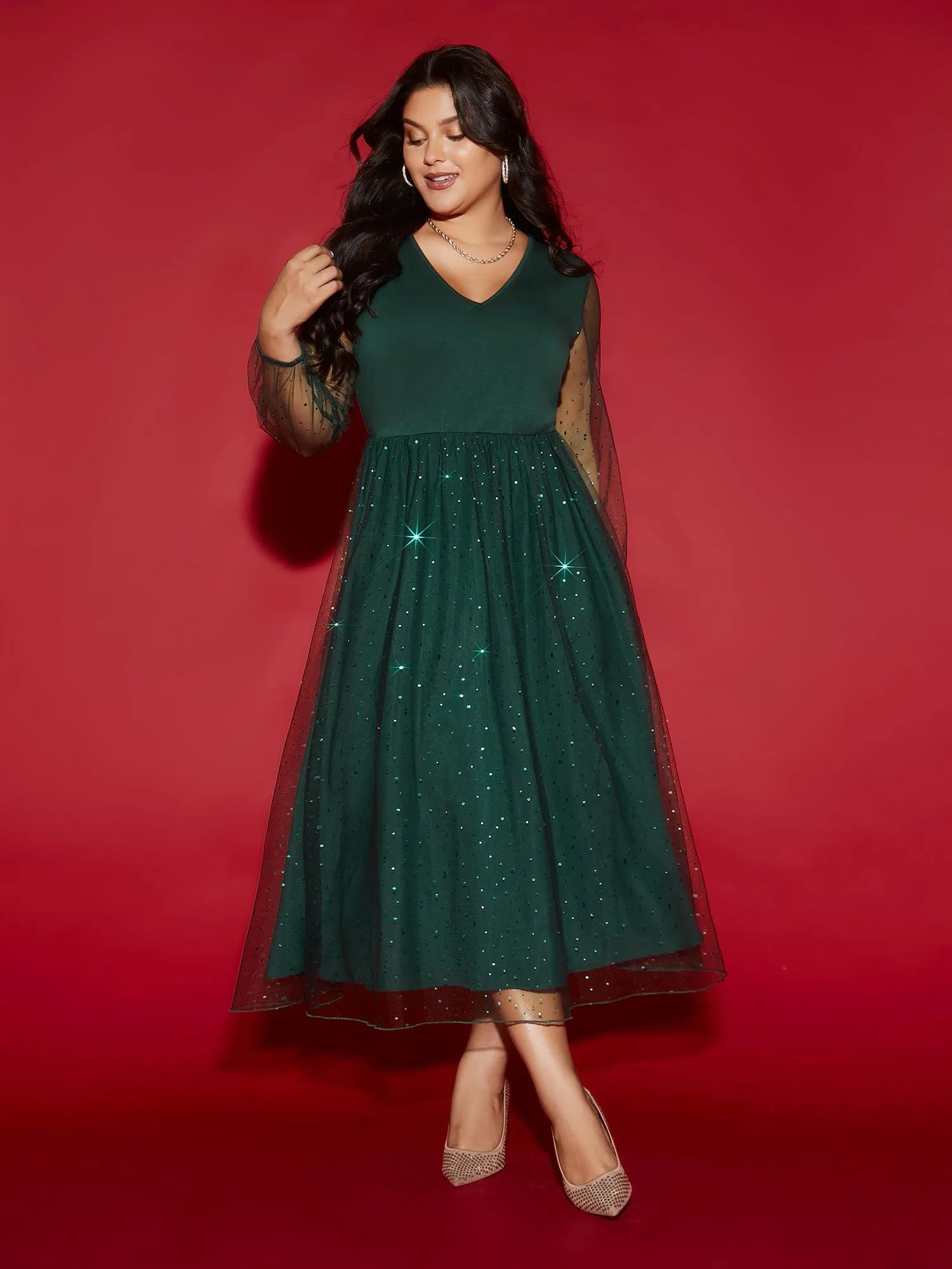 Sheer Mesh Shimmering Sequins Maxi Dress sold by Bloomchic product image thumbnail 3