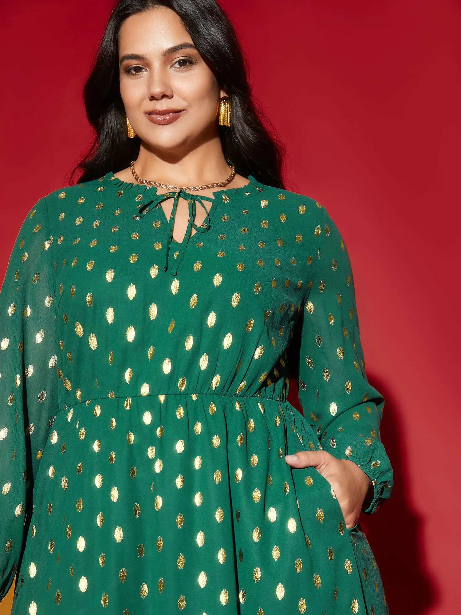 Glitter Notched Collar Tiered Hem Midi Dress sold by Bloomchic product image thumbnail 2