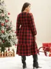 Plaid Notched Collar Elastic Waist Midi Dress sold by Bloomchic