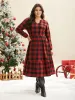 Plaid Notched Collar Elastic Waist Midi Dress sold by Bloomchic