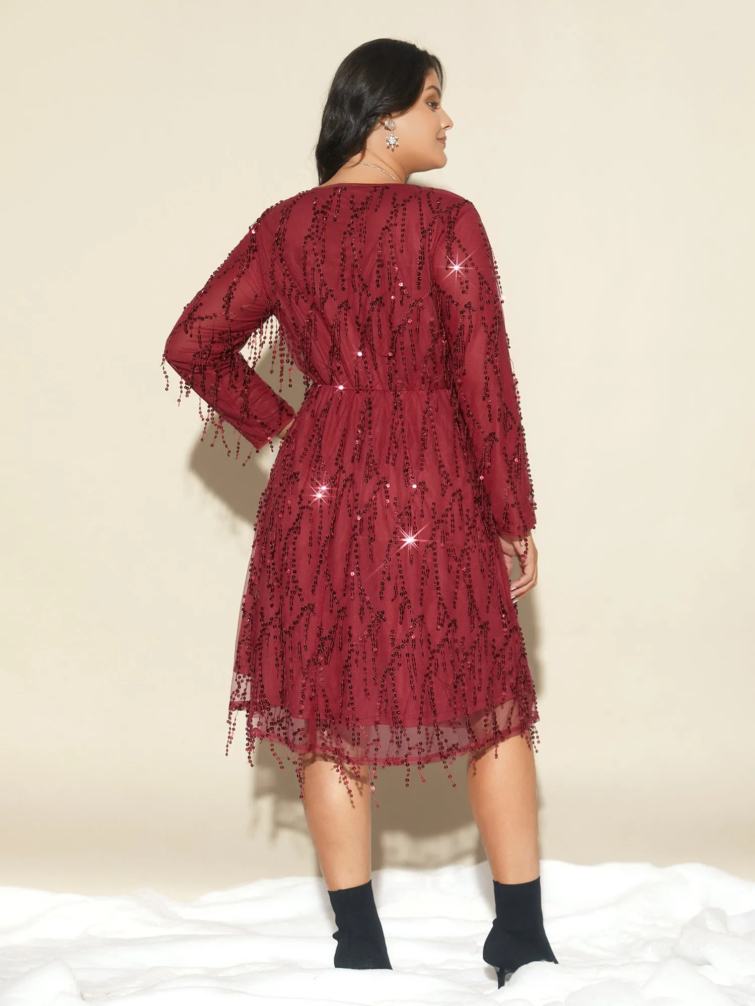 Sequin Fringe Detailing Elastic Waist Midi Dress sold by Bloomchic product image thumbnail 5