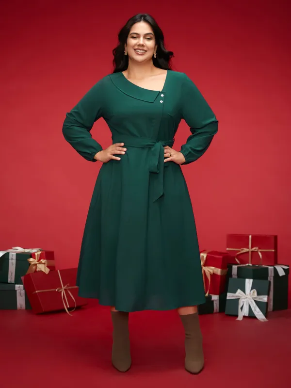 Asymmetrical Neckline Waist-Tie Midi Dress sold by Bloomchic