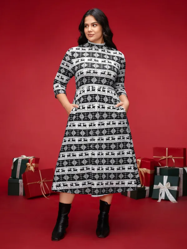 Festive Striped Mock Neck Midi Dress sold by Bloomchic