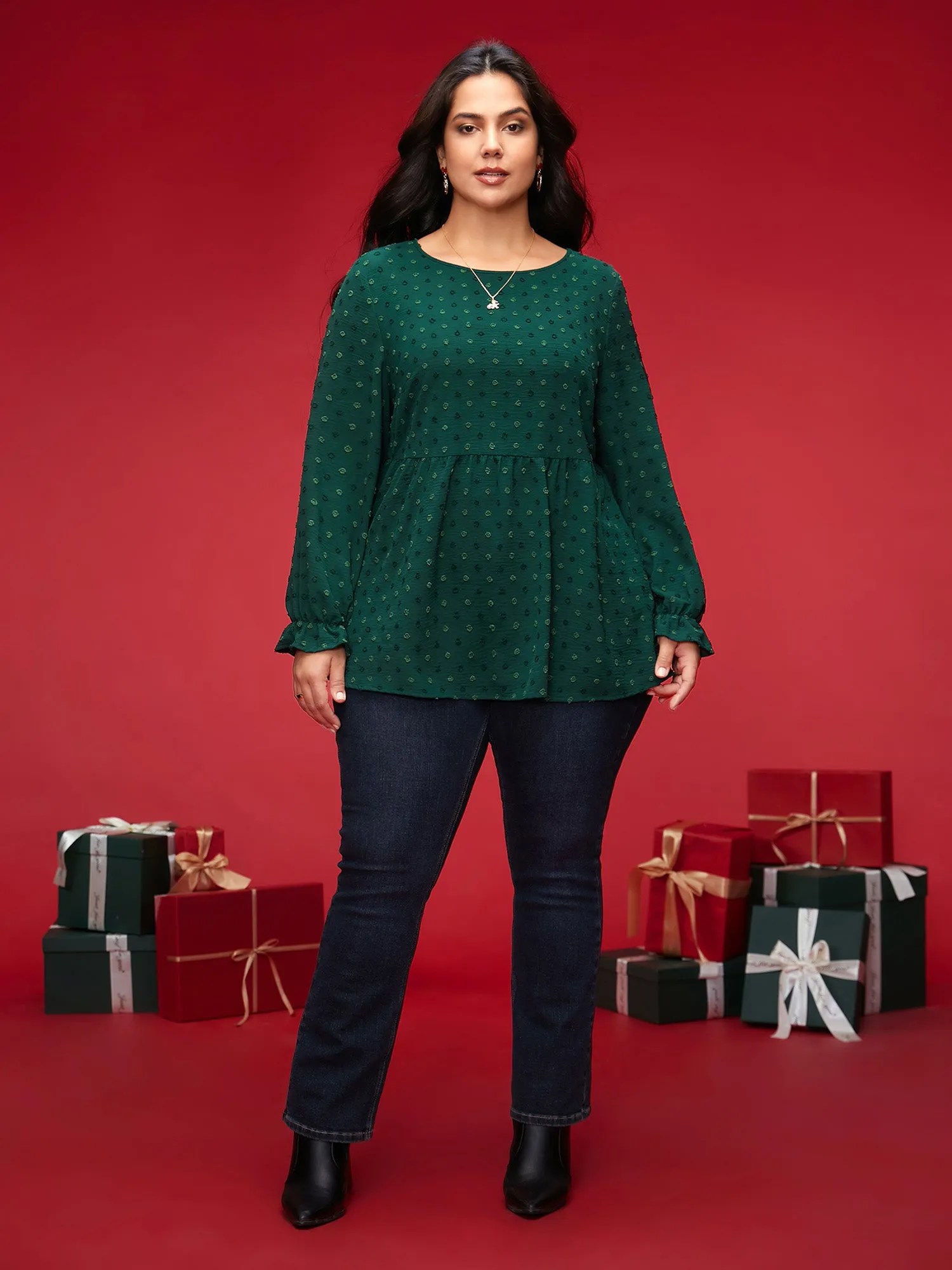 Textured Dot Elastic Cuffs A-line Blouse sold by Bloomchic product image thumbnail 2