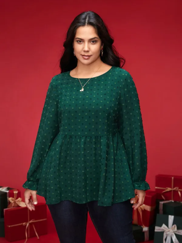 Textured Dot Elastic Cuffs A-line Blouse sold by Bloomchic