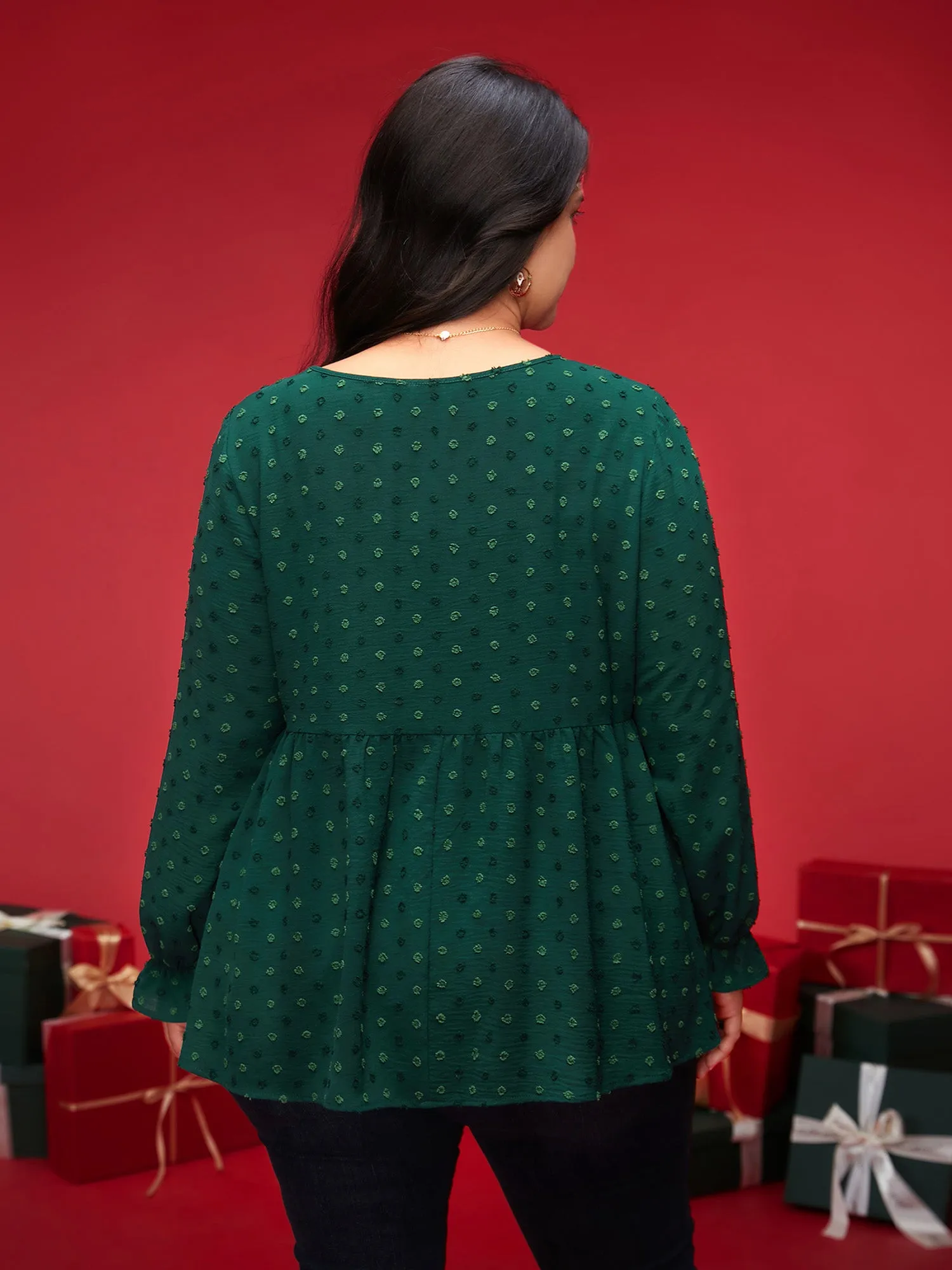 Textured Dot Elastic Cuffs A-line Blouse sold by Bloomchic product image thumbnail 5