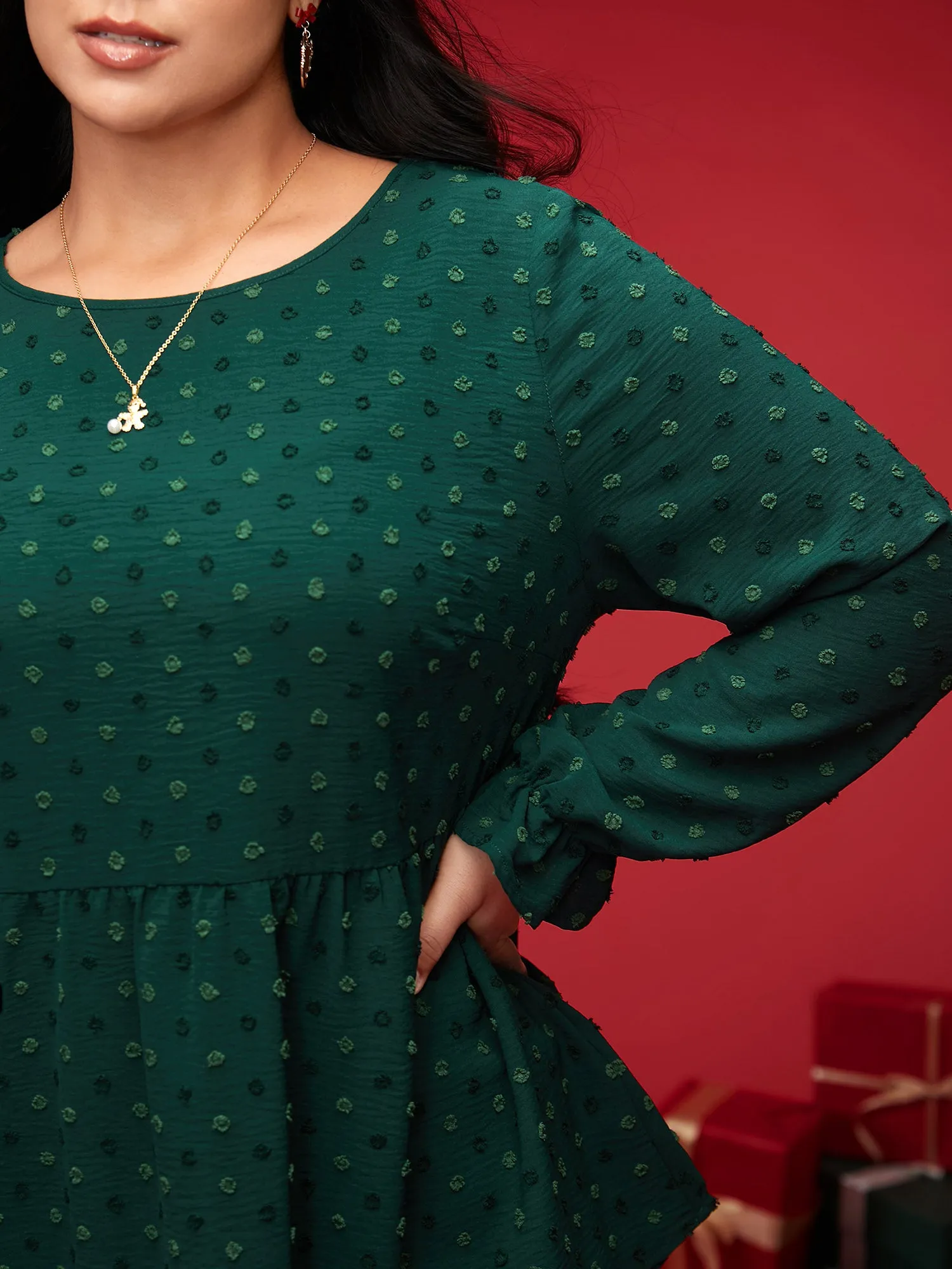 Textured Dot Elastic Cuffs A-line Blouse sold by Bloomchic product image thumbnail 3