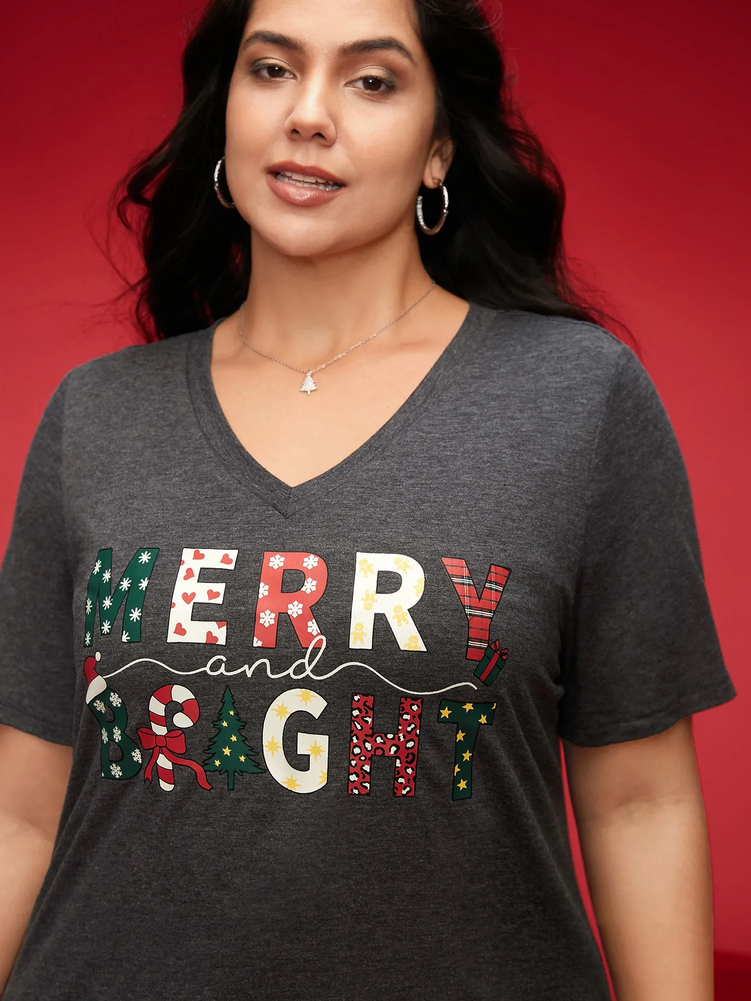Merry & Bright Slogan Slim-FIt Tee sold by Bloomchic