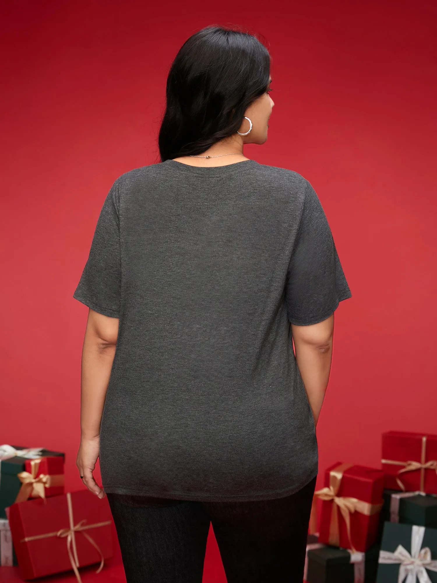 Merry & Bright Slogan Slim-FIt Tee sold by Bloomchic product image thumbnail 3