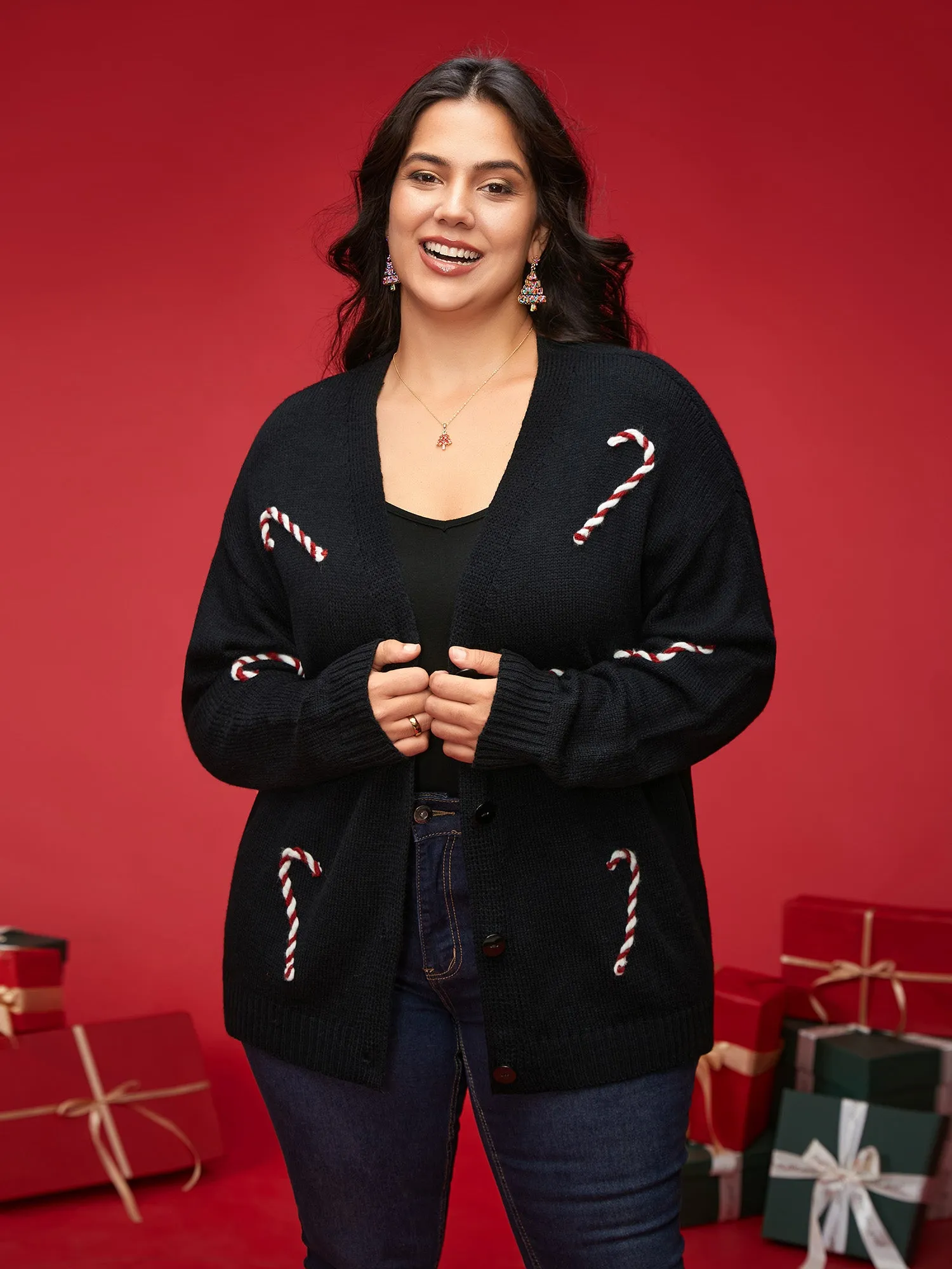 Hand Crocheted Candy Cane V-neck Cardigan sold by Bloomchic product image thumbnail 4