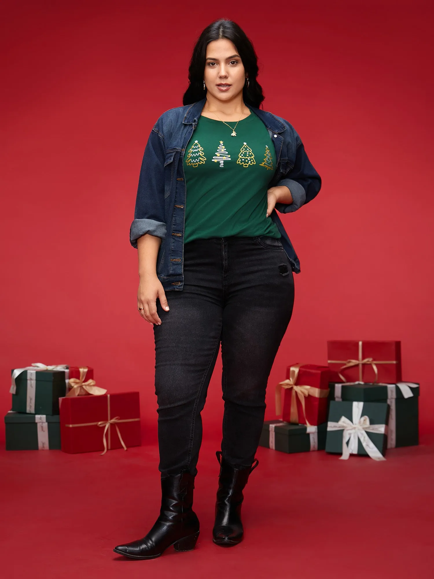 Shimmering Trees Half Sleeves Slim-Fit Tee sold by Bloomchic product image thumbnail 3