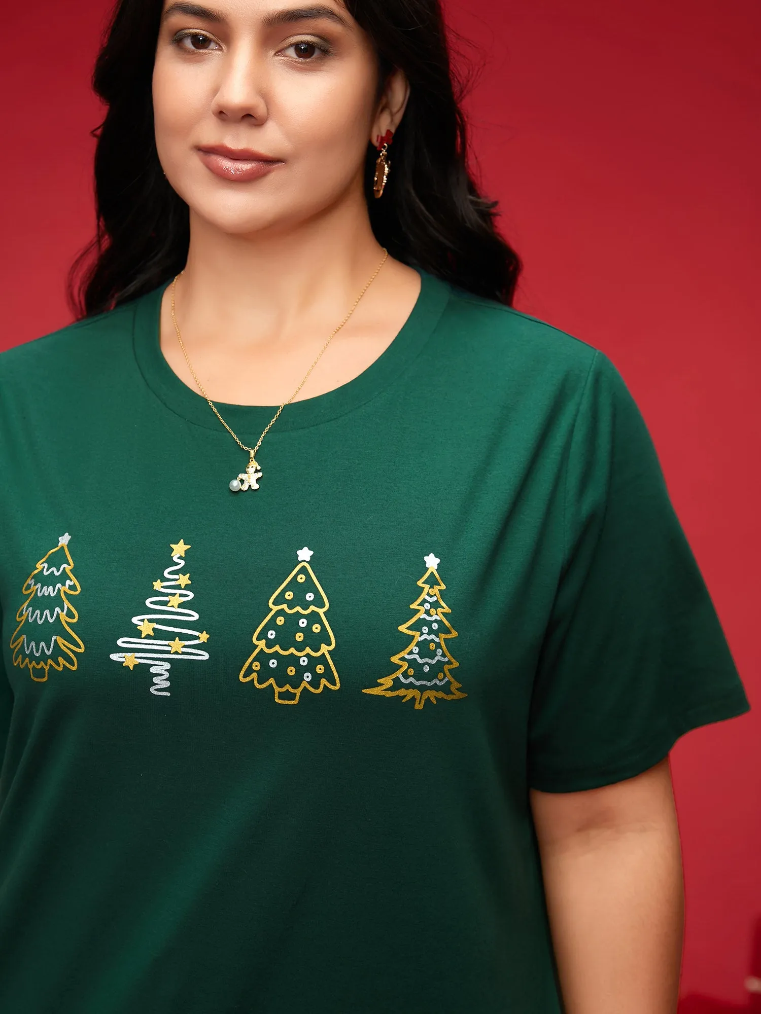 Shimmering Trees Half Sleeves Slim-Fit Tee sold by Bloomchic
