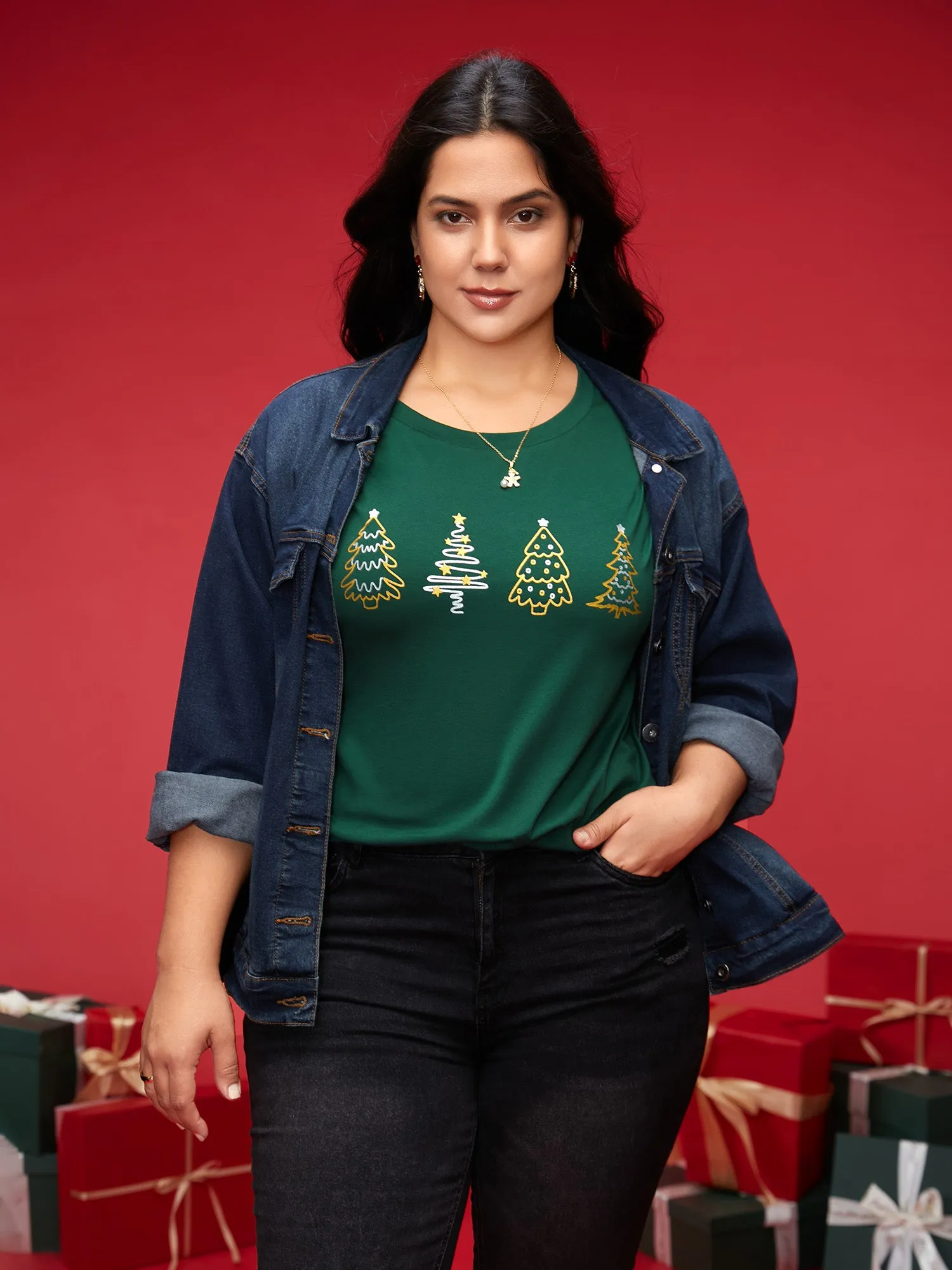 Shimmering Trees Half Sleeves Slim-Fit Tee sold by Bloomchic product image thumbnail 4