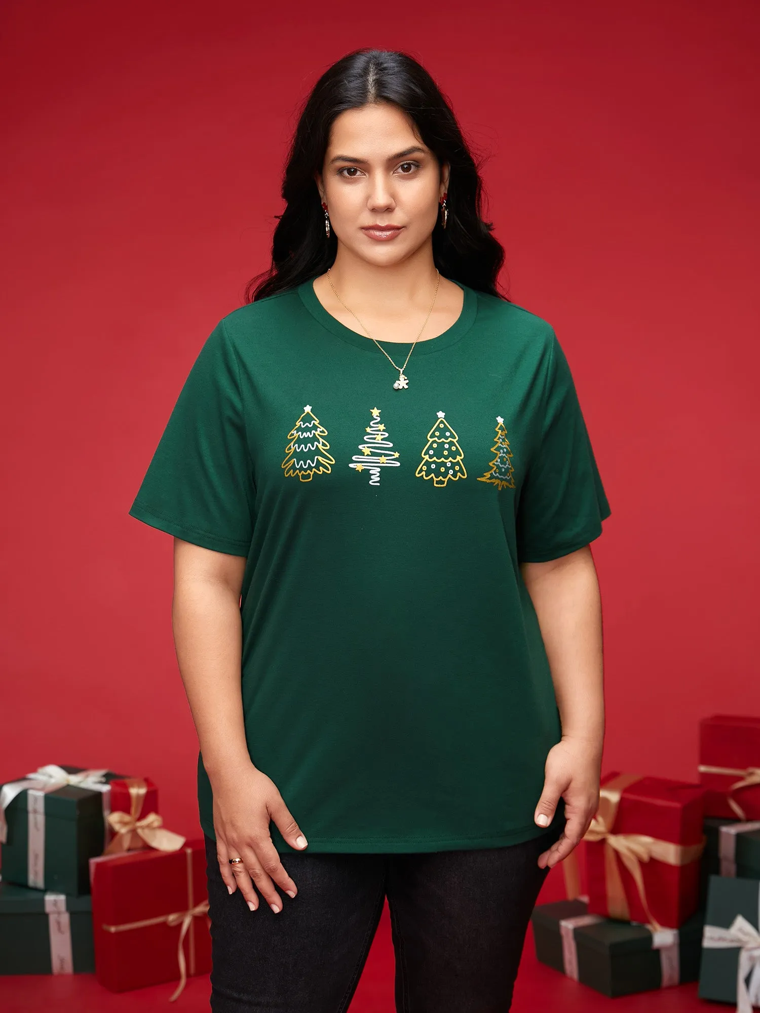 Shimmering Trees Half Sleeves Slim-Fit Tee sold by Bloomchic product image thumbnail 2