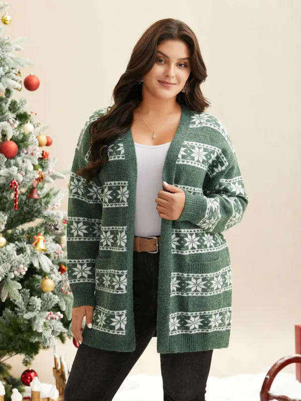 Snowflakes Striped Jacquard Open Cardigan sold by Bloomchic